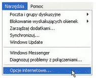 IE menu Opcje internetowe...